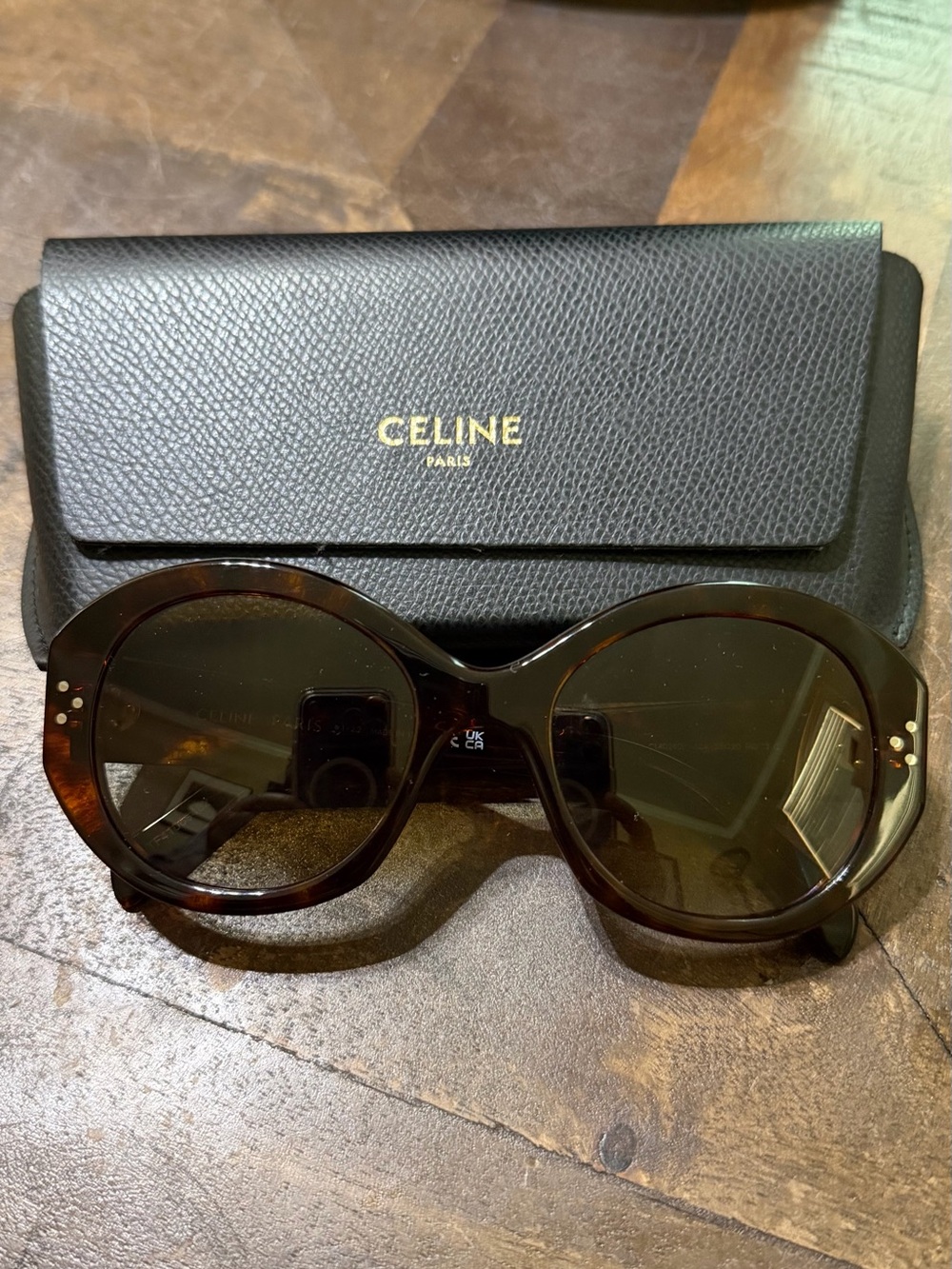 Celine Tortoiseshell Acetate Sunglasses with Dark Lenses